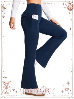 Fleece Lined Flare Leggings High Waist Bootcut Yoga Pants Cargo Pockets